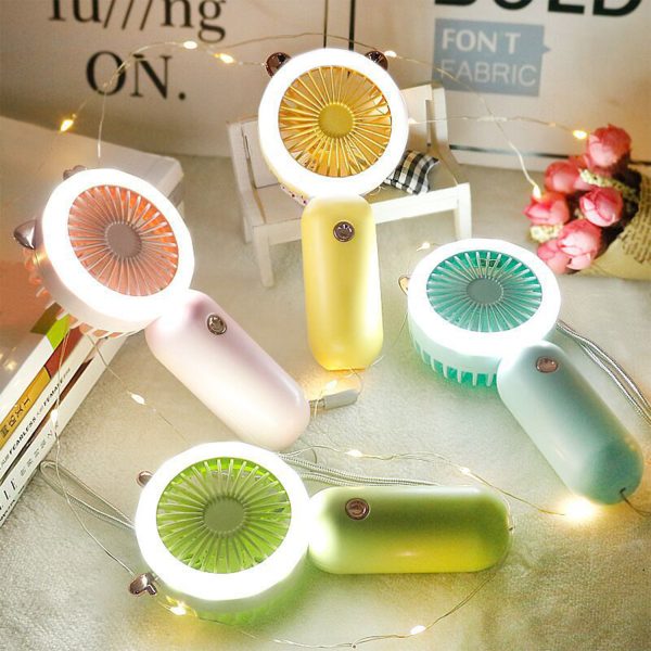 Portable USB rechargeable handheld fan with LED light