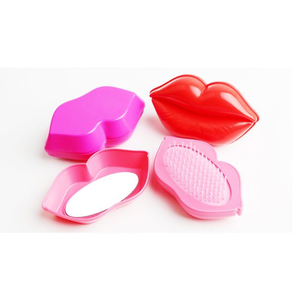 2-In-1 Lip-Shaped Foldable Mirror W/ Hair Brush