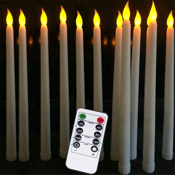 Flameless Ivory Taper Candles Flickering with 10-Key Remote