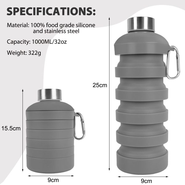 34oz Large capacity outdoor retractable folding water bottle