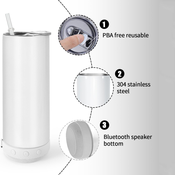 20Oz Music Speaker Tumbler With Straw and Lid