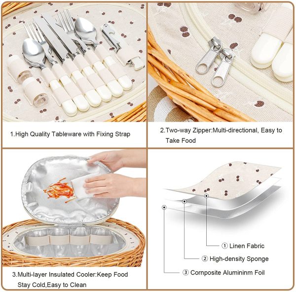 Round portable picnic basket for knife and fork table