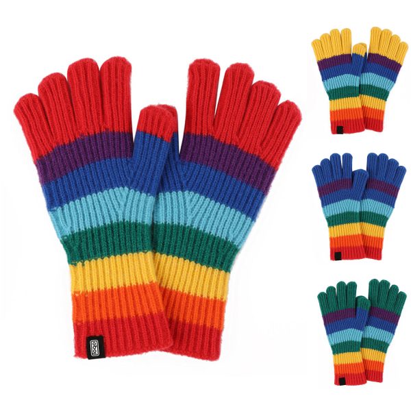 Rainbow striped knitted warm gloves