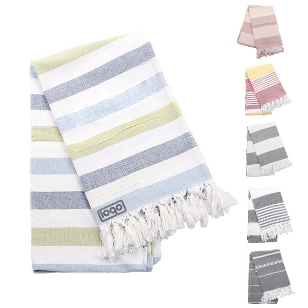 Cotton Turkish fringe striped beach towel