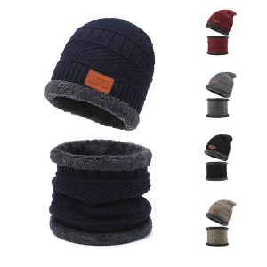 Mens Womens Winter Knit Thick Fleece Hats Scarf Set