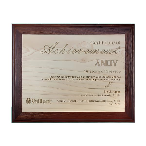 Honorary Certificate Holder Of Cherry Wood Veneer Office