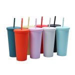 24oz Double Layer Plastic Cup W/ Straw