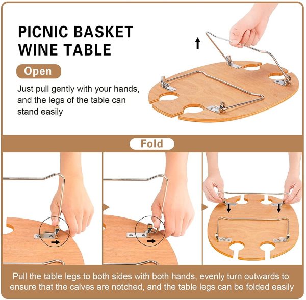 Round portable picnic basket for knife and fork table