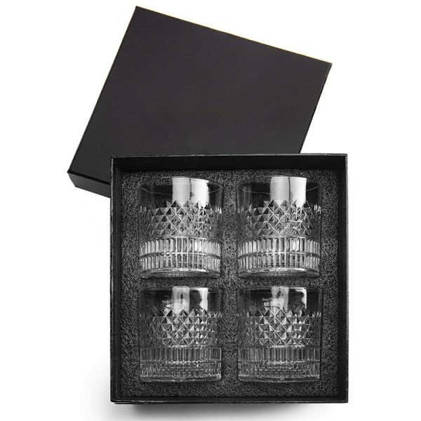 Whiskey Glass Set of 4 with Luxury Gift Box