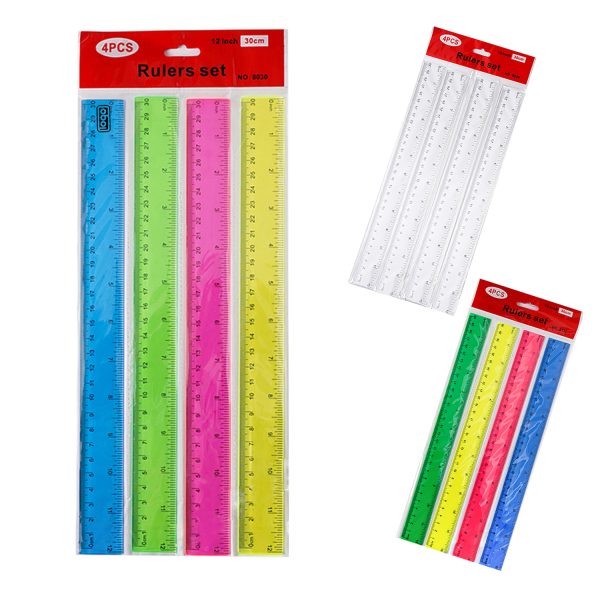 4 pieces of colored long rulers for office students