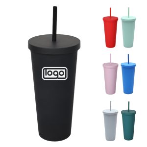 24oz Double Layer Plastic Cup W/ Straw