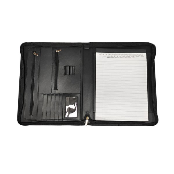 Multifunctional leather zipper business folder