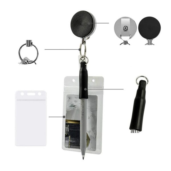 Metal retractable keychain with pen holder