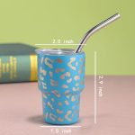 2 OZ Mini Leopard Print With Straw Stainless Steel Party Cup