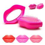 2-In-1 Lip-Shaped Foldable Mirror W/ Hair Brush