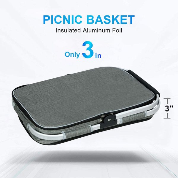 Large capacity waterproof insulated foldable picnic basket