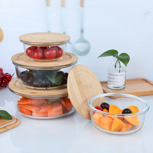 Glass Food Storage Container With Bamboo Lid