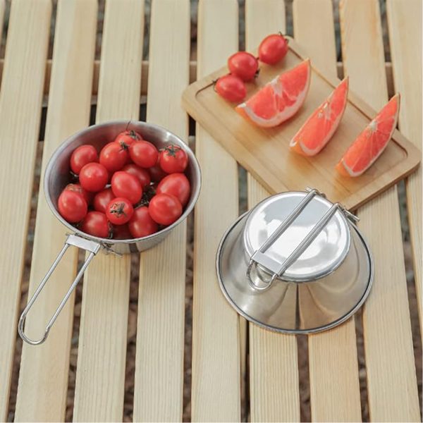 Stainless Steel Camping Bowl w/ Foldable Handle