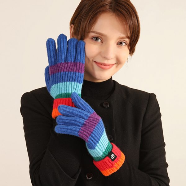 Rainbow striped knitted warm gloves