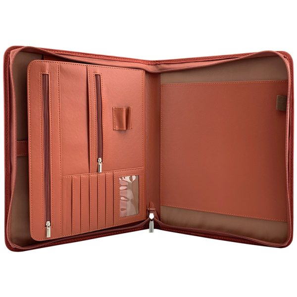 Multifunctional leather zipper business folder