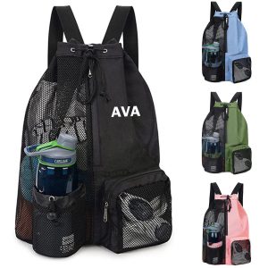 Beach drawstring mesh backpack with wet bag