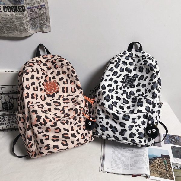 Nylon Leopard Print Backpack Schoolbag