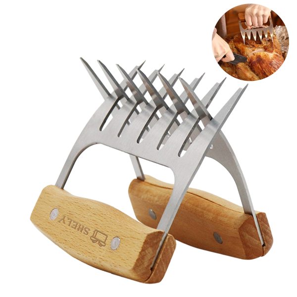 Stainless Steel Meat Forks with Wooden Handle for Shredding