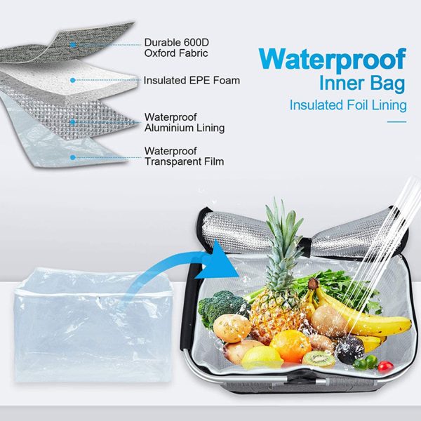 Large capacity waterproof insulated foldable picnic basket