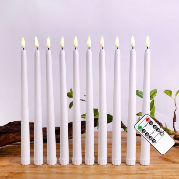 Flameless Ivory Taper Candles Flickering with 10-Key Remote