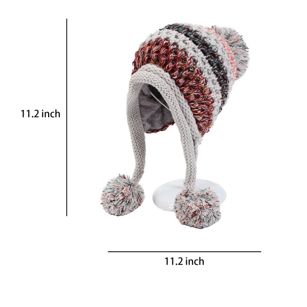 Winter Wool Knit Cap with Pom-Poms for Women