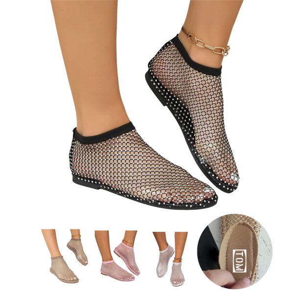 Comfortable Mesh Rhinestone Large Women's Flat Sandals