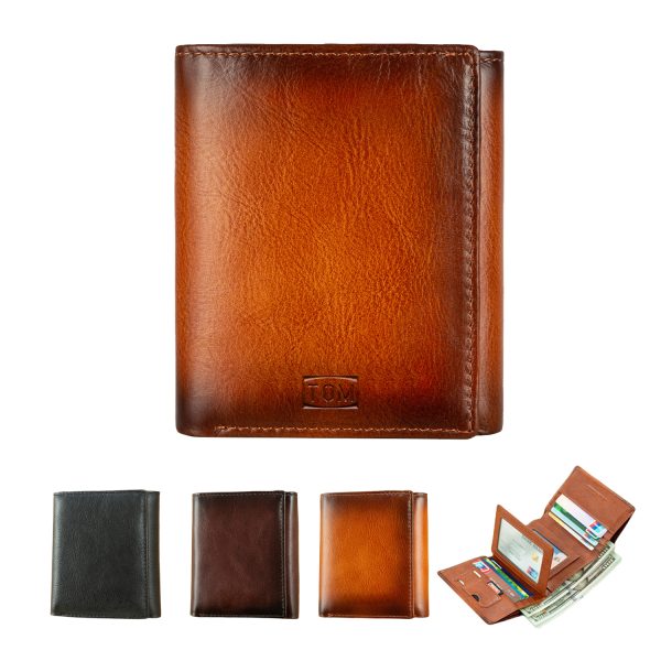 Top Layer Cowhide Retro Three Fold Men's Short Wallet Purse