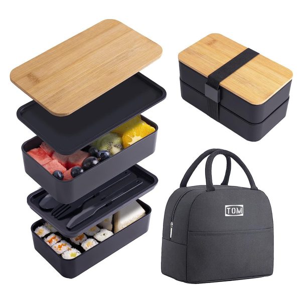 40oz Double-layer Bamboo Cover Student Insulated Bento Box