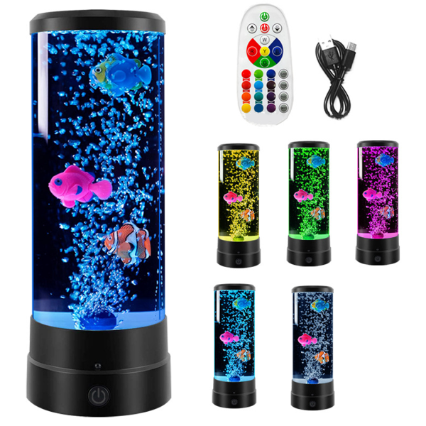 7-Color LED Fish Bubble Night Light with Remote Control