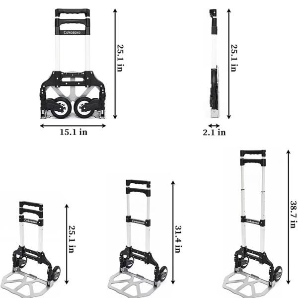 Collapsible stretch three-section portable handcart