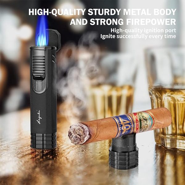 Triple Jet Flame Cigar Lighter with Punch Draw Enhancer