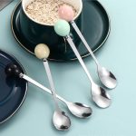 Stainless Steel Tea Coffee Dessert Ceramic Ball Spoon