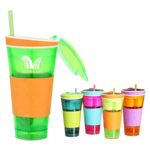 Travel Snack & Drink Cup With Straw