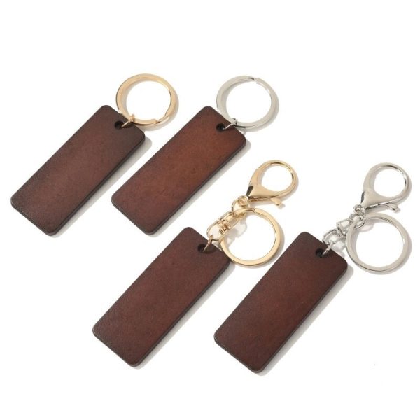 Letter Leather Wood Key Chain