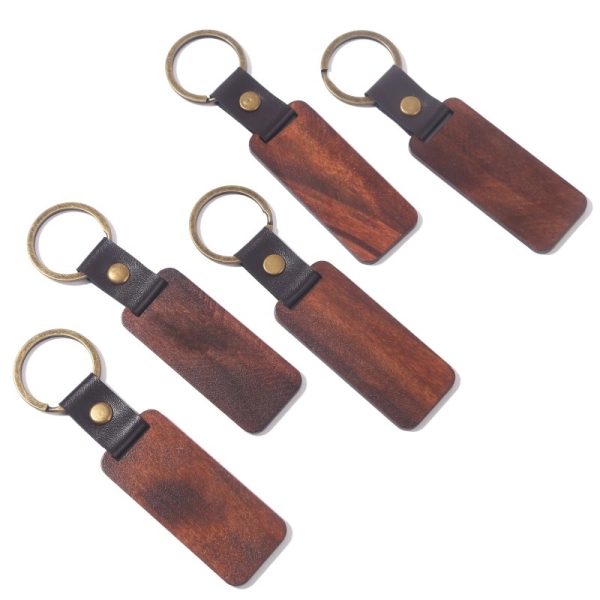 Letter Leather Wood Key Chain