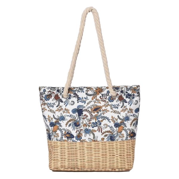 Bamboo Woven Canvas Printed Beach Bag