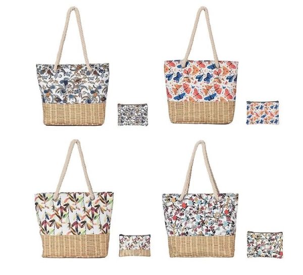 Bamboo Woven Canvas Printed Beach Bag