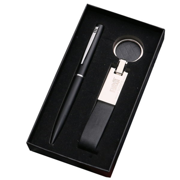 Black Pen & Leather / Metal Keychain