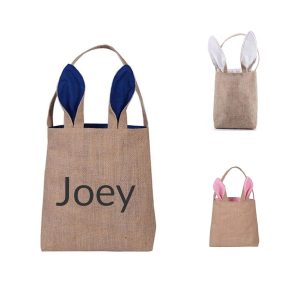 Easter Bunny Rabbit Ears Burlap Jute Shopping Bag