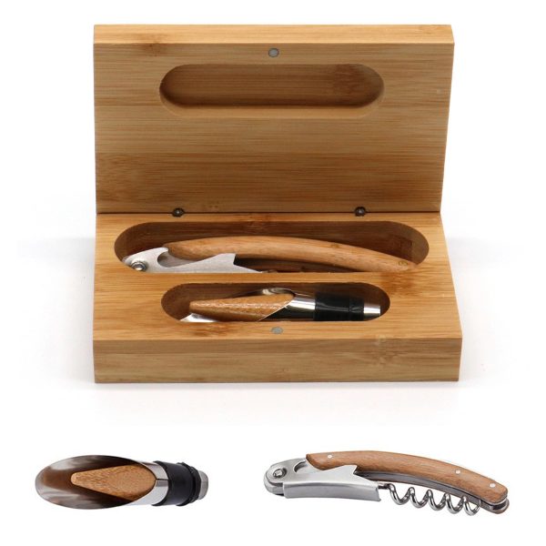 2 Pieces-BambooFine Wine Opener Set