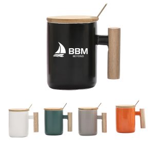 12 Oz. Ceramic Coffee Cup W/ Spoon And Cover