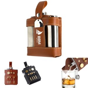 Leather Whiskey Wine Pot Bottle Gift 7Oz Holder