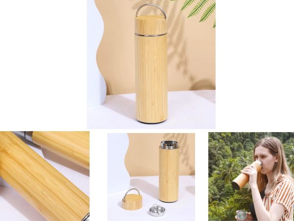 15 Oz Bamboo Thermos With Tea Infuser & Super Strainer