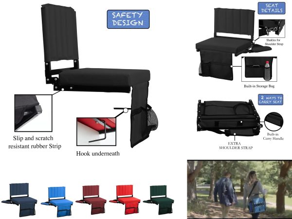 Stadium Seat For Bleachers With Padded Cushion Foldable