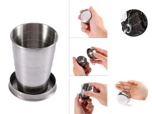 2.5 Oz Stainless Steel Collapsiblecamping Mug With Keychain